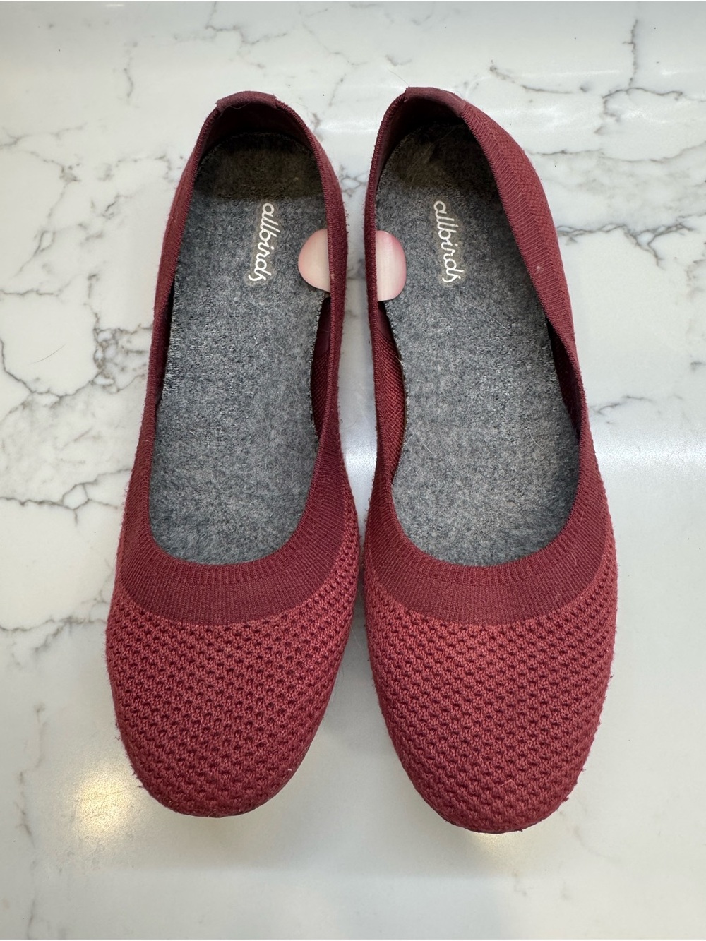 allbirds Women's Burgundy Knit Ballet Flats 9